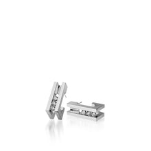 Load image into Gallery viewer, Women's 14 karat White Gold Lines Diamond Huggie Earrings