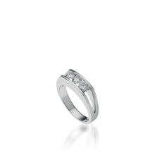 Load image into Gallery viewer, Women's 18 karat White Gold Lines 3-Stone Anniversary Ring