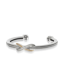 Load image into Gallery viewer, Women's Sterling Silver and 14 karat Yellow Gold Apollo Curve Cuff Bracelet with Pave Diamonds

