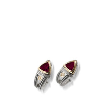 Load image into Gallery viewer, Women's Sterling Silver and 14 karat Yellow Gold Arrivo Rhodolite Garnet Huggie Earrings