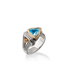 Load image into Gallery viewer, Women's Sterling Silver and 14 karat Yellow Gold Arrivo Blue Topaz Ring
