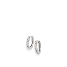 Load image into Gallery viewer, Women's 14 karat White Gold Essence Single Hoop Earrings with Pave Diamonds