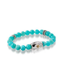 Load image into Gallery viewer, Women's Sterling Silver with 14 karat Yellow Gold Solar Amazonite Beaded Bracelet with magnetic clasp