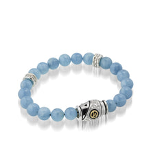 Load image into Gallery viewer, Women's 14K yellow gold and silver details Solar Aquamarine and Diamond Beaded Bracelet