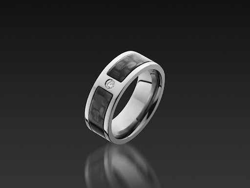 Titanium Flat Diamond Band with Carbon Fiber by John Atencio