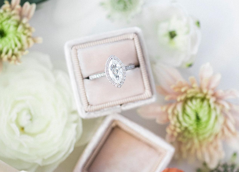 photo of a custom marquise cut designed engagement ring by John Atencio